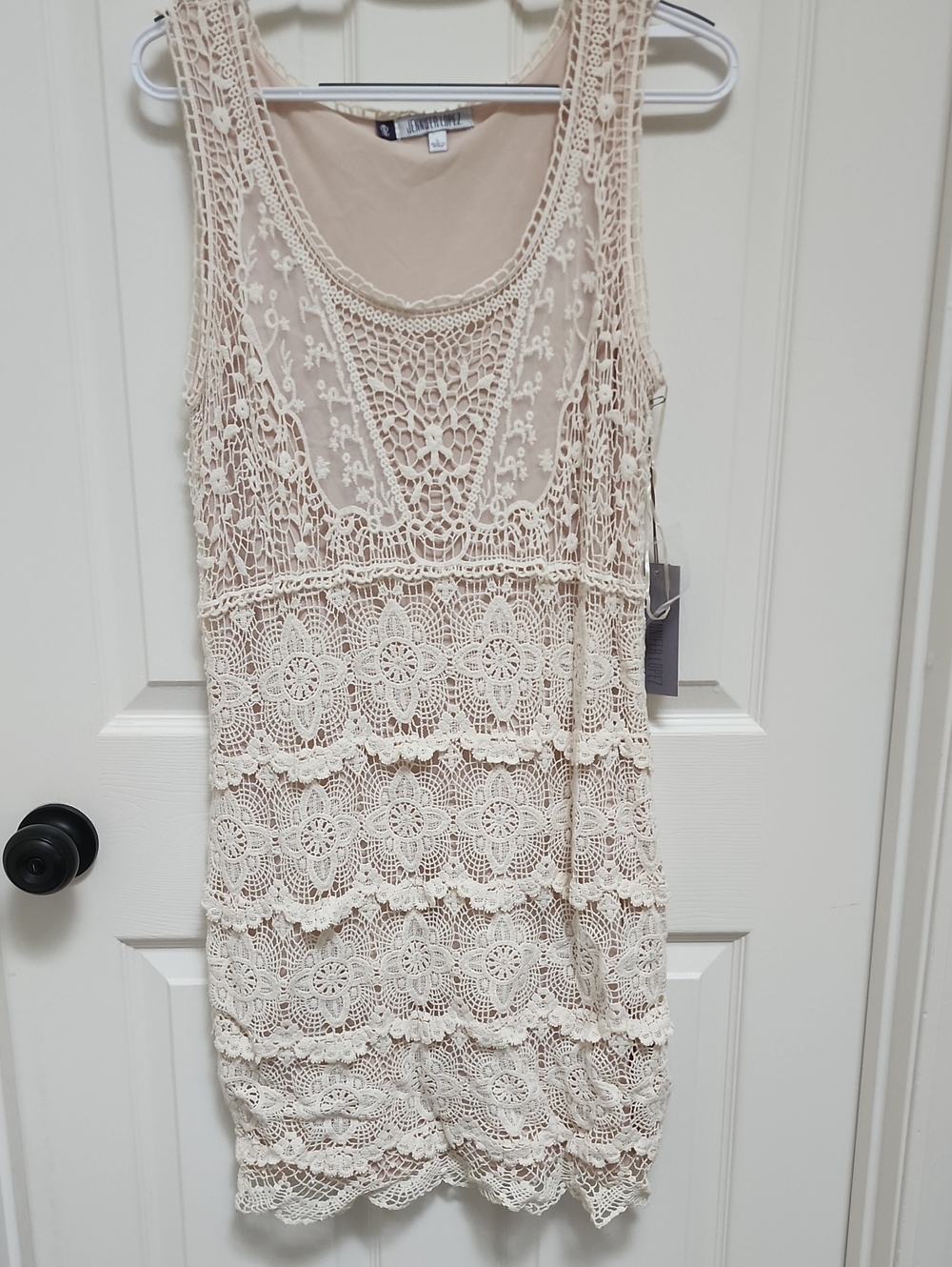 Jennifer Lopez Size Large Sleeveless Cream Crochet Lace‎ Overlay Dress